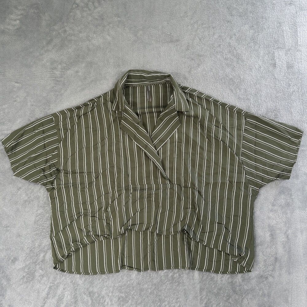 Anthropologie Dylon Short Sleeve Wide Placket Top Womens Small Oversize Striped